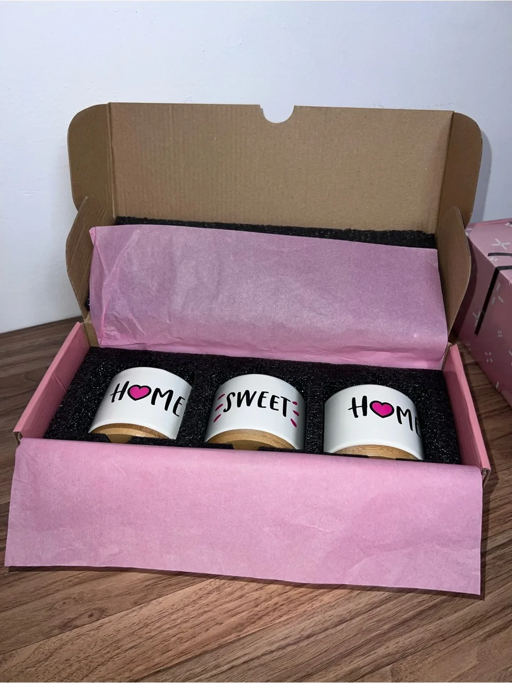 White Ceramic 'Home Sweet Home' Planter Set with Pink Heart Accents